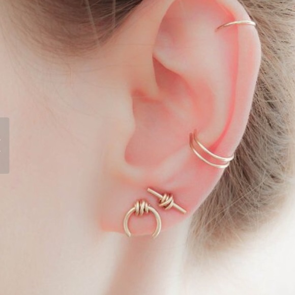 Bohemian/Tribal Knotted Bar Stud Earrings in Sterling Silver Rose & Gold Filled - Picture 7 of 12